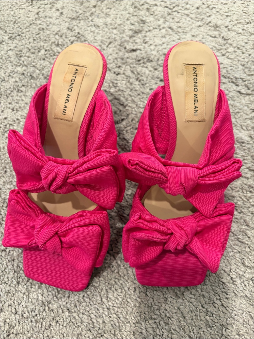 ANTONIO MELANI Bright Pink Double Bow Slide Mules